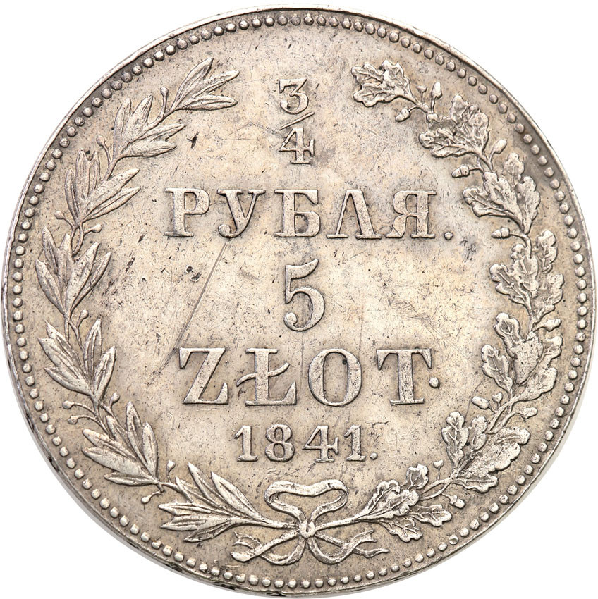 Polska XlX w./Rosja. Mikołaj I. 3/4 rubla = 5 złotych 1841 MW, Warszawa
